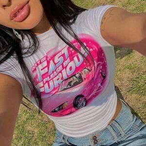 Cotton Candy Apparel Fast & Furious Don’t Be Fast Y2K Stretchy Cropped Graphic